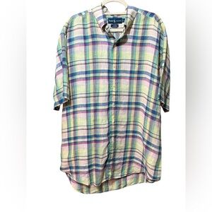 Ralph Lauren Blake Men’s Linen Button Down Shirt‎ Pastel Plaid Multicolor Sz L